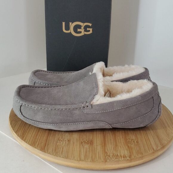 UGG Ascot Slipper Grey Suede Wool Comfort Loafer Men's US 9 NIB - Picture 4 of 16